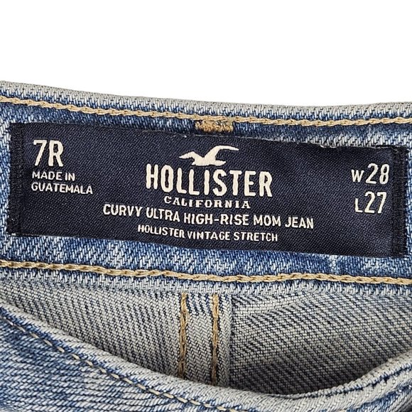 Hollister Juniors Curvy Ultra High Rise Mom Jean Size 7 Distressed Raw Hem Women - Picture 2 of 4